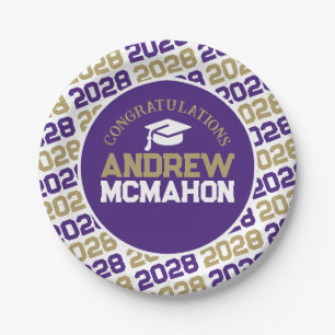 Purple Bronze Gold & White Graduation Personalised Paper Plate
