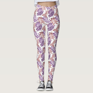 Purple/Bronze Watercolor Leaf Leggings
