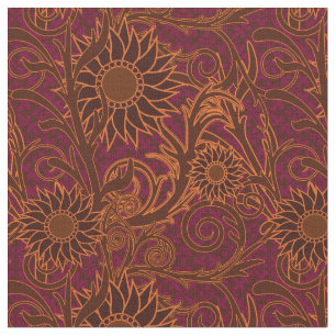 Purple, Brown and Gold Sunflower Fabric