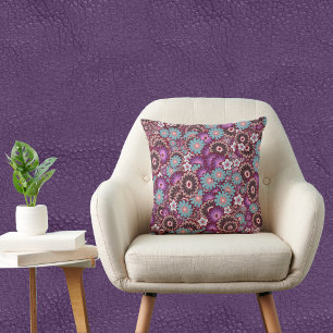 Purple Brown and Turquoise Vintage Floral Cushion