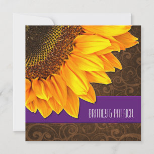 Purple Brown Country Sunflower Wedding Invitations