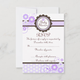 Purple & Brown Floral Design Baby Shower RSVP