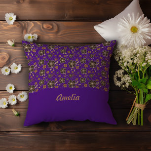 Purple Brown Flowers Cottagecore Decor name Cushion
