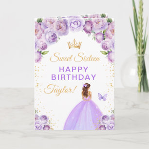 Purple Brown Hair Girl Sweet Sixteen Birthday Card