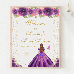 Purple Brown Hair Girl Sweet Sixteen Welcome Poster
