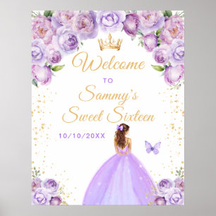 Purple Brown Hair Princess Sweet Sixteen Welcome Poster