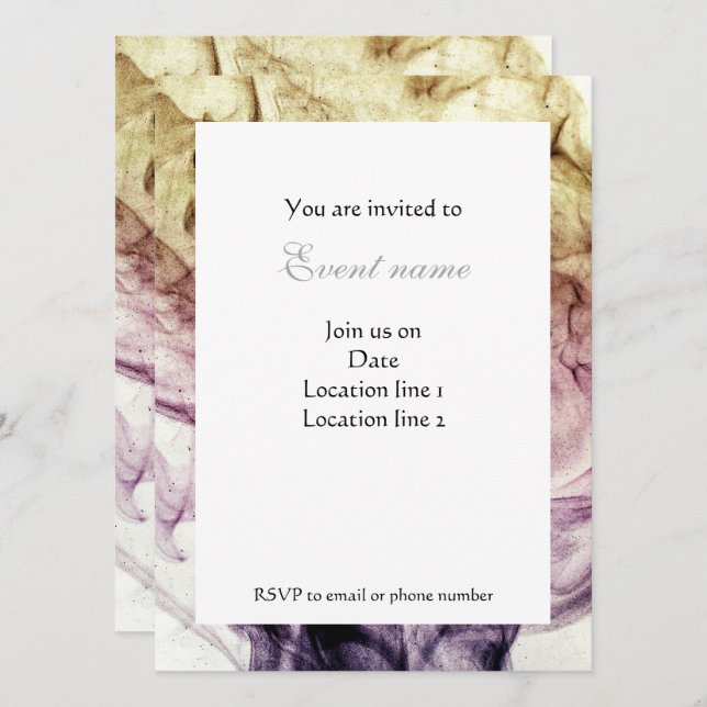 Purple Brown Smoky Dust Abstract Personalise Invitation (Front/Back)
