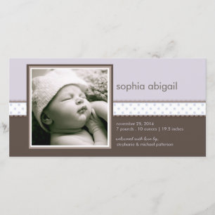 Purple   Brown Sweet Baby Girl Birth Announcement