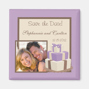 Purple/Brown Wedding Cake Announcement Magnet