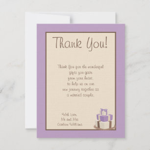 Purple/Brown Wedding Cake Flat Thank You Card