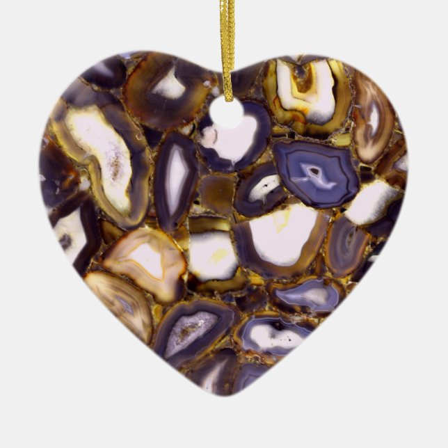 Purple Brown White Agate design Ceramic Ornament (Front)