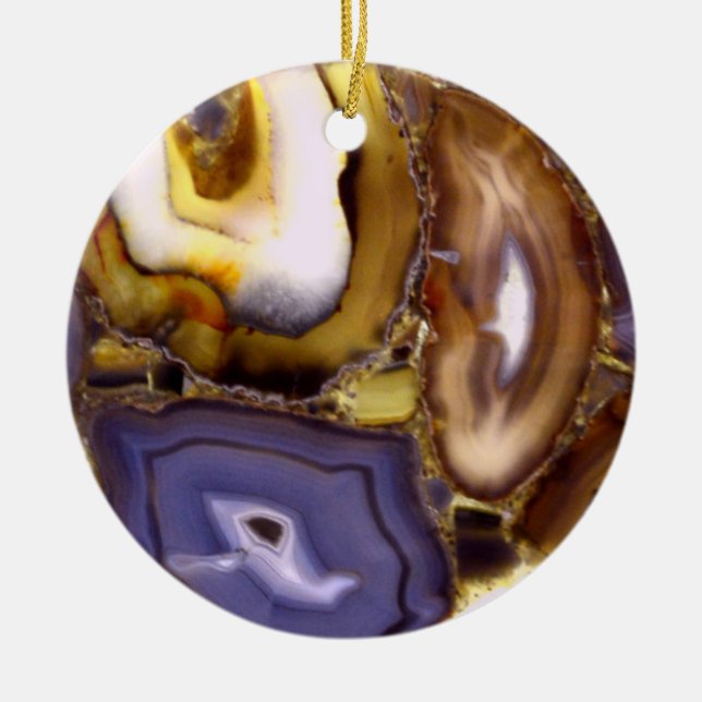 Purple Brown White Agate design Ceramic Ornament (Front)