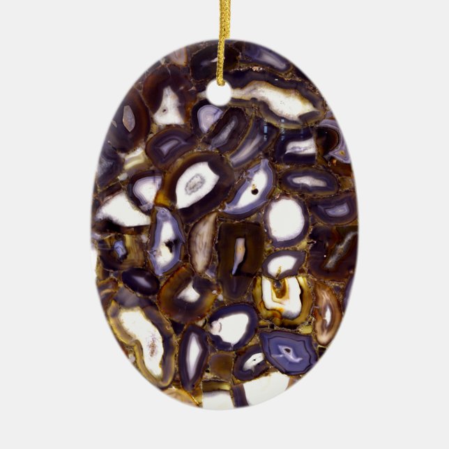 Purple Brown White Agate design Ceramic Ornament (Front)