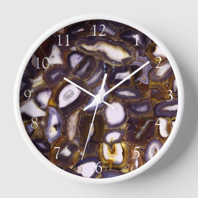 Purple Brown White Agate stone geode pattern  Clock (Front)