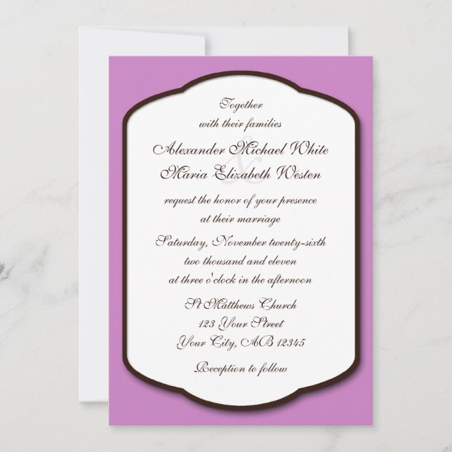 Purple Brown & White Wedding Invitations (Front)