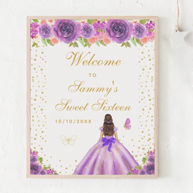 Purple Brunette Hair Girl Sweet Sixteen Welcome Poster (Creator Uploaded)