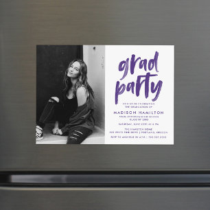 Purple Brush Script Photo Graduation Party Magnetic Invitation