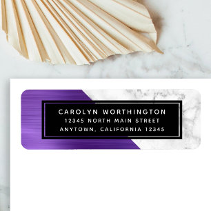 Purple Brushed Metal Marble Return Address Label