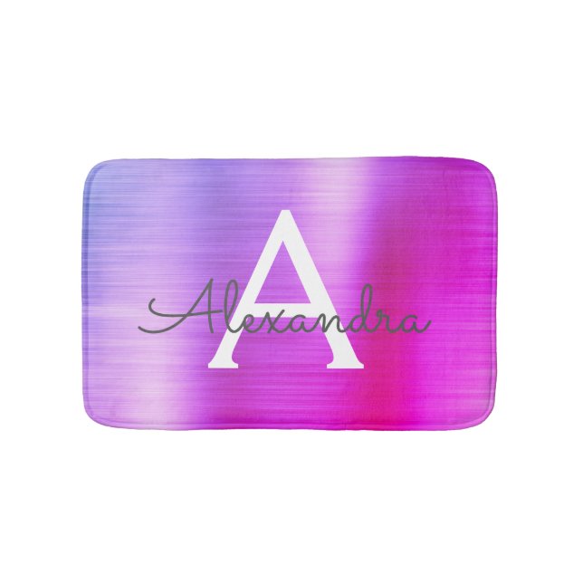 Purple Brushed Metal Monogram Name and Initial Bath Mat (Front)