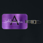 Purple Brushed Metal Monogram Name and Initial Luggage Tag<br><div class="desc">Purple Brushed Metal Foil Monogram Name and Initial Luggage Tag. This bag tag is perfect for Back to School,  Work,  or Travelling.</div>