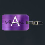Purple Brushed Metal Monogram Name and Initial Luggage Tag<br><div class="desc">Purple Brushed Metal Foil Monogram Name and Initial Luggage Tag. This bag tag is perfect for Back to School,  Work,  or Travelling.</div>