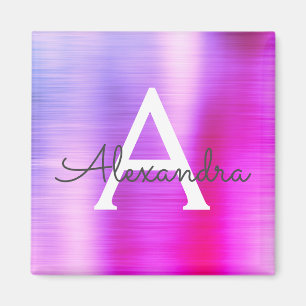 Purple Brushed Metal Monogram Name Magnet