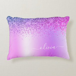 Purple Brushed Metal Monogram Name Modern Decorative Cushion