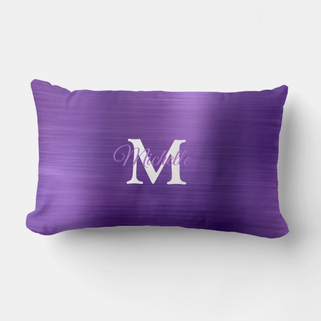 Purple Brushed Metal Personalised Monogram Lumbar Cushion (Front)