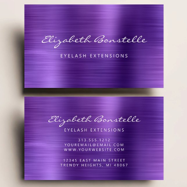 Purple Brushed Metal Script Lash Extension Business Card (Creator Uploaded)