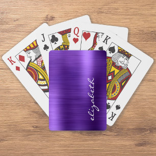 Purple Brushed Metal Signature Script Playing Cards