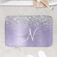 Purple Brushed Metal Silver Glitter Monogram Name