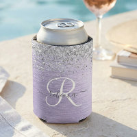 Purple Brushed Metal Silver Glitter Monogram Name