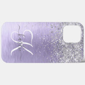 Purple Brushed Metal Silver Glitter Monogram Name Case-Mate iPhone Case (Back (Horizontal))