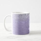 Purple Brushed Metal Silver Glitter Monogram Name Coffee Mug (Left)