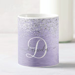 Purple Brushed Metal Silver Glitter Monogram Name Coffee Mug<br><div class="desc">Easily personalise this trendy chic coffee mug design featuring pretty silver sparkling glitter on a purple brushed metallic background.</div>