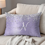 Purple Brushed Metal Silver Glitter Monogram Name Decorative Cushion<br><div class="desc">Easily personalise this trendy chic accent pillow design featuring pretty silver sparkling faux glitter on a purple brushed metallic background.</div>