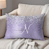 Purple Brushed Metal Silver Glitter Monogram Name
