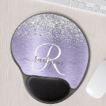 Purple Brushed Metal Silver Glitter Monogram Name Gel Mouse Pad<br><div class="desc">Easily personalise this trendy chic mouse pad design featuring pretty silver sparkling glitter on a purple brushed metallic background.</div>