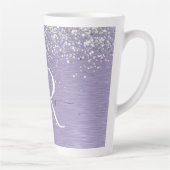Purple Brushed Metal Silver Glitter Monogram Name Latte Mug (Right)