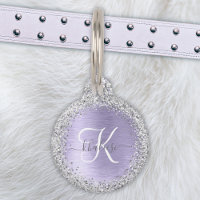 Purple Brushed Metal Silver Glitter Monogram Name
