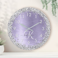 Purple Brushed Metal Silver Glitter Monogram Name
