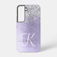 Purple Brushed Metal Silver Glitter Monogram Name