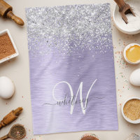 Purple Brushed Metal Silver Glitter Monogram Name