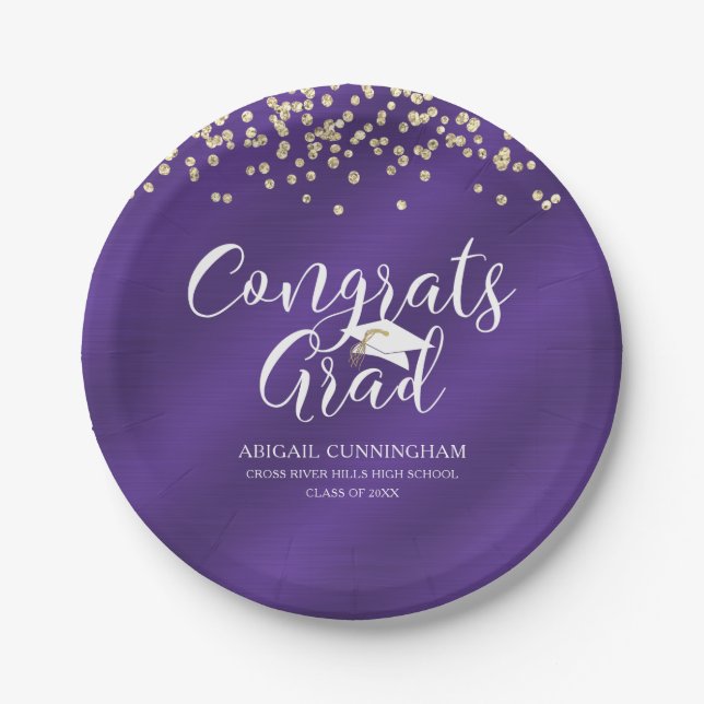 Purple Brushed Metallic CONCRATS GRAD Paper Plate (Front)