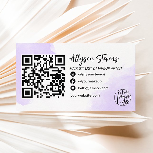 Purple brushstroke hair makeup photo logo qr code business card (Creator Uploaded)