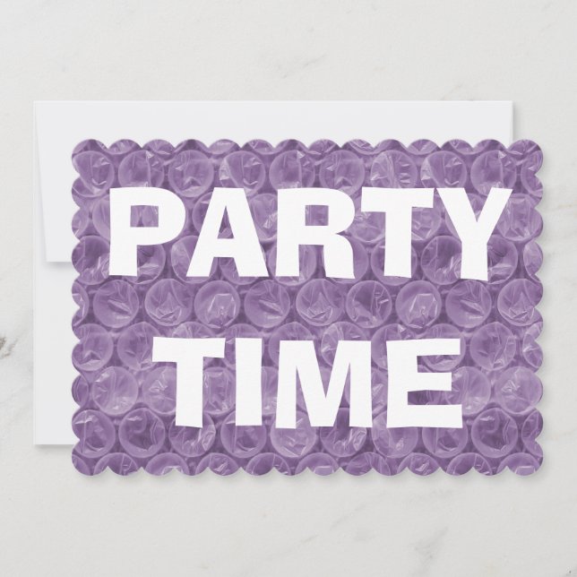 Purple bubble wrap birthday party invitation (Front)