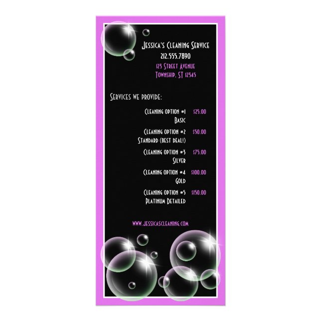 Purple Bubbles Cleaning Service Rack Cards (Front)
