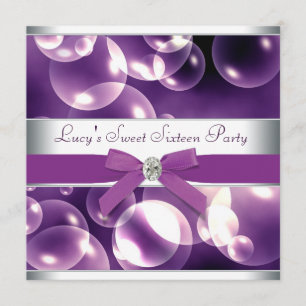 Purple Bubbles Purple Sweet 16 Birthday Party Invitation