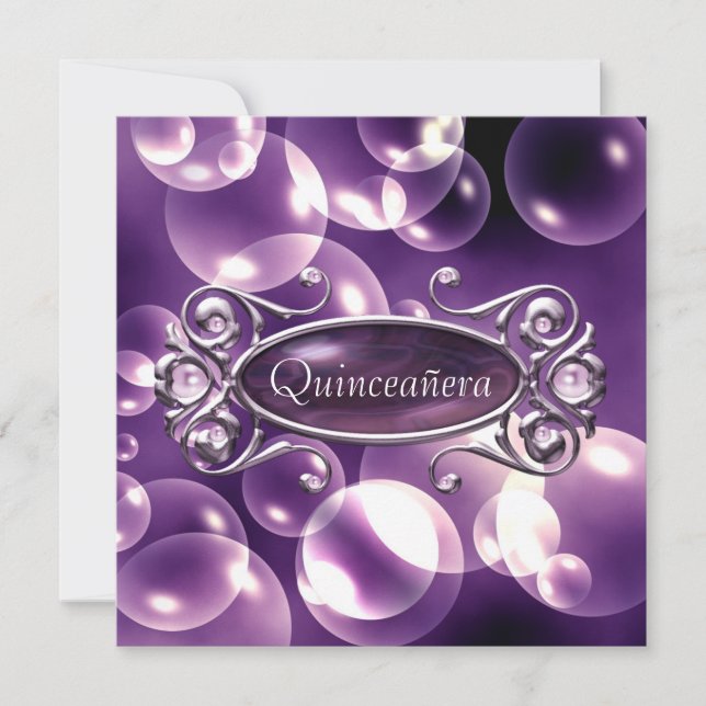 Purple Bubbles Quinceanera 15th Birthday Invitation (Front)