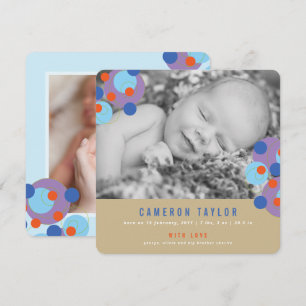 Purple Bubbly Circles Baby Boy Birth Announcement